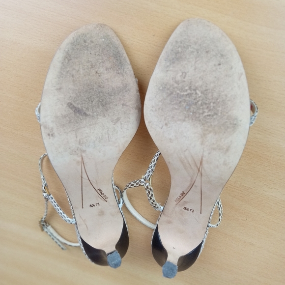 Kate Spade Snake Embossed Leather Strappy Heeled Sandals in Taupe Snake Sz. 8.5 - Picture 9 of 10